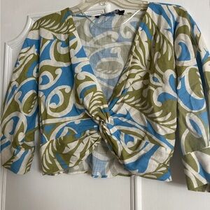 Zara Blue and Green Patterned Blouse